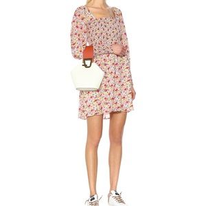 GANNI Floral Smocked Programme Dress in Egret